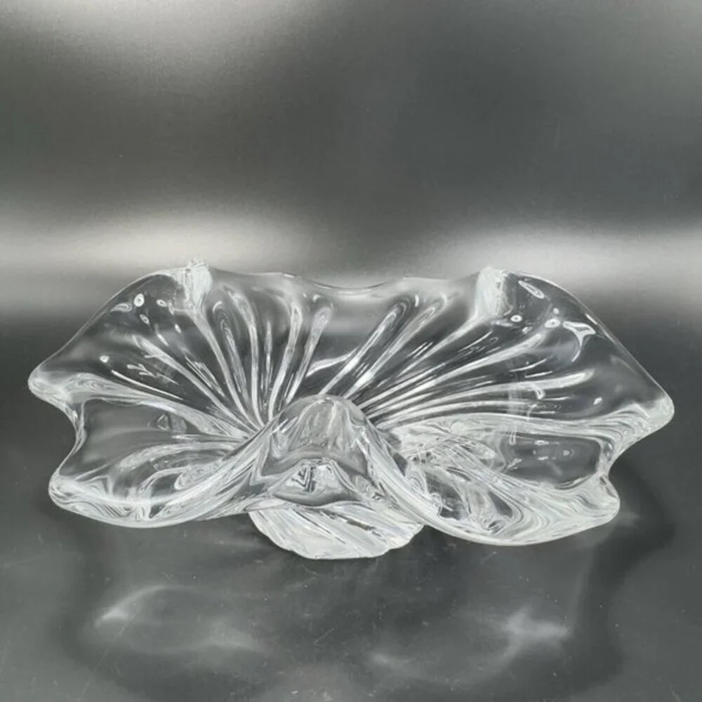 Vintage 1980s Venetian Clear Glass Dish Bowl Centerpiece Made In Italy Decor VTG